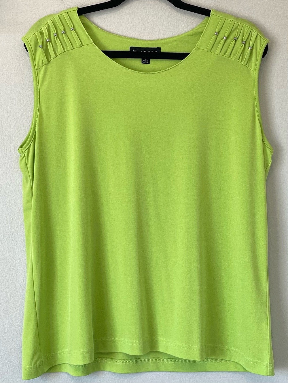 N Touch Chartreuse Sleeveless Top - Electric Lime & Beaded Shoulder - Size Large